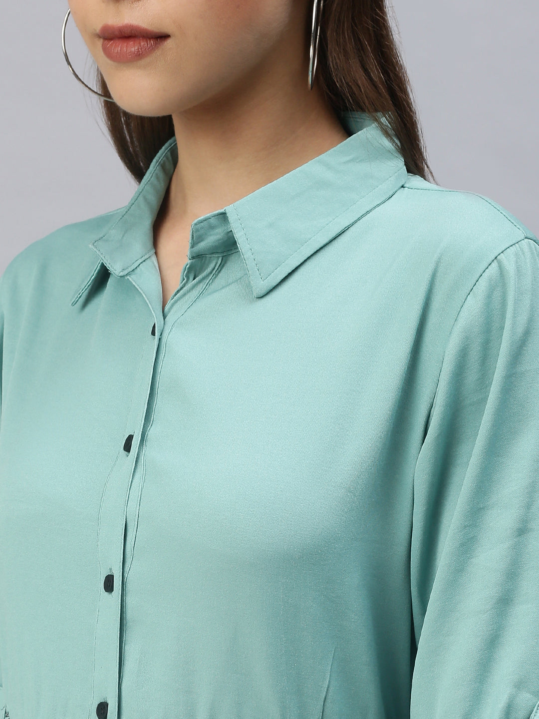 Women's Green Solid Shirt Dress