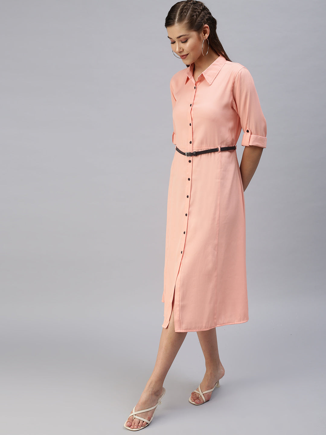 Women's Peach Solid Shirt Dress