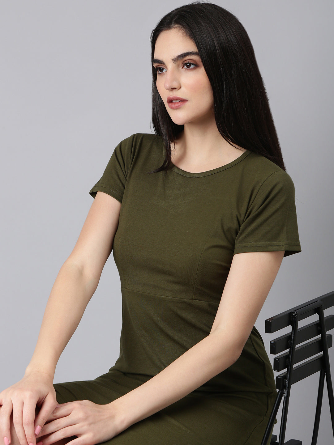 Women Olive Solid Bodycon Dress