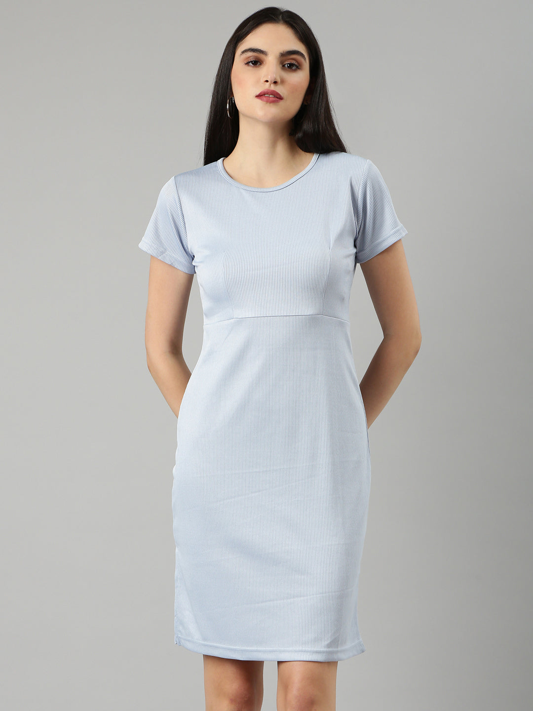 Women Blue Solid Bodycon Dress