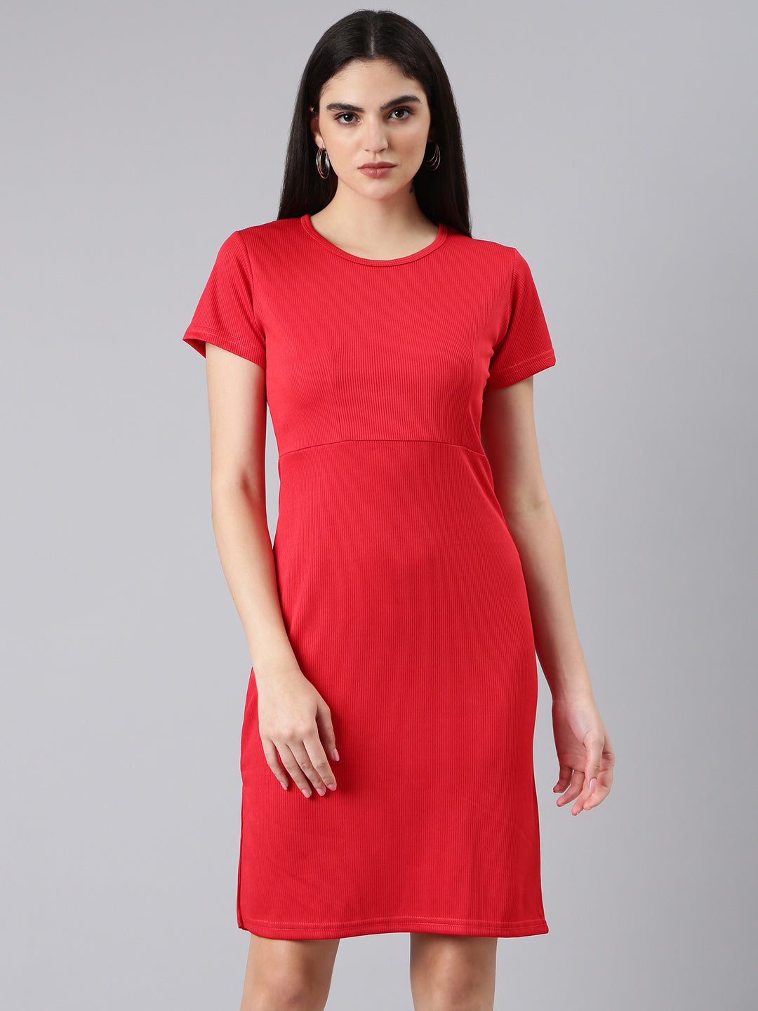 Women Red Solid Bodycon Dress