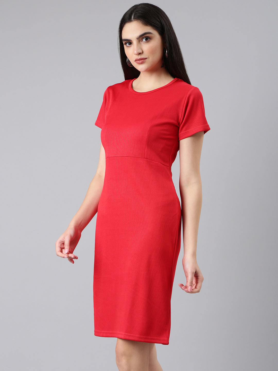 Women Red Solid Bodycon Dress