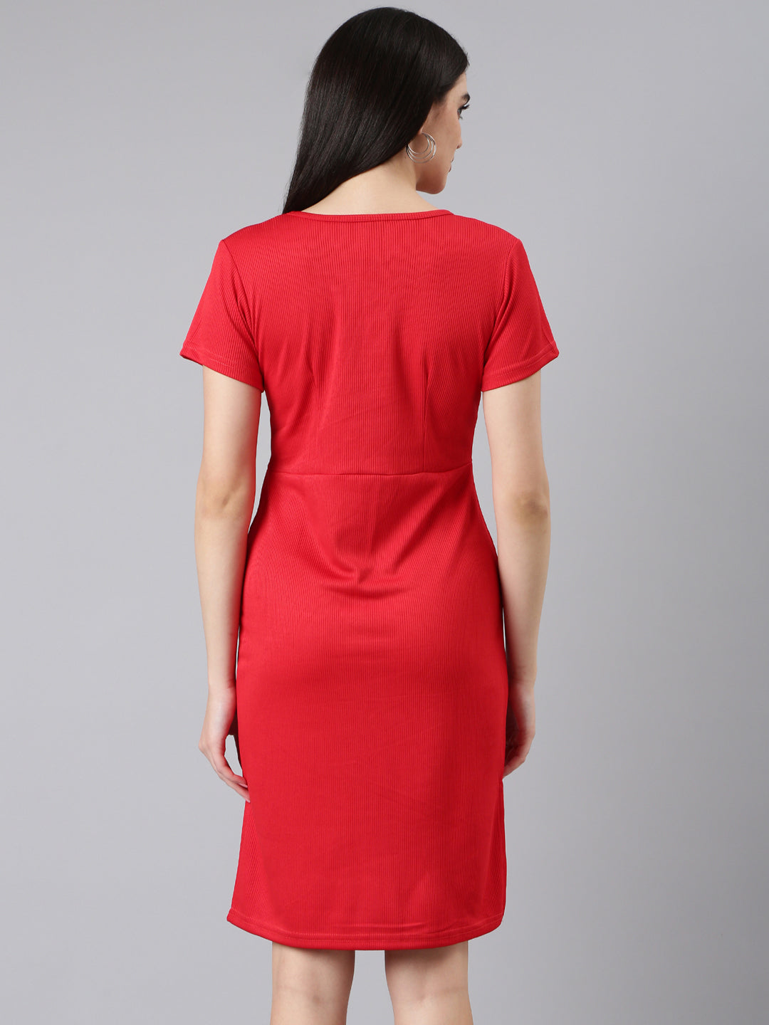 Women Red Solid Bodycon Dress