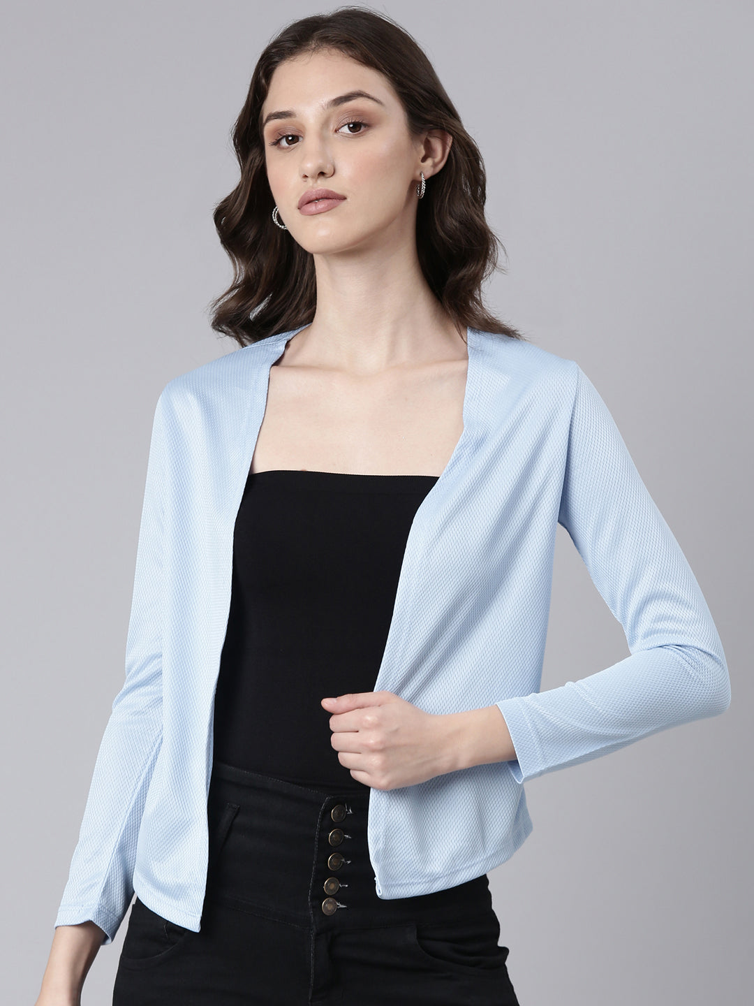 Women Blue Solid Shrug