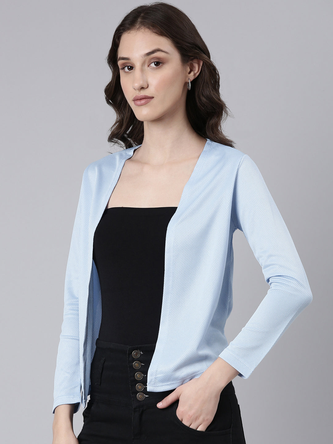 Women Blue Solid Shrug