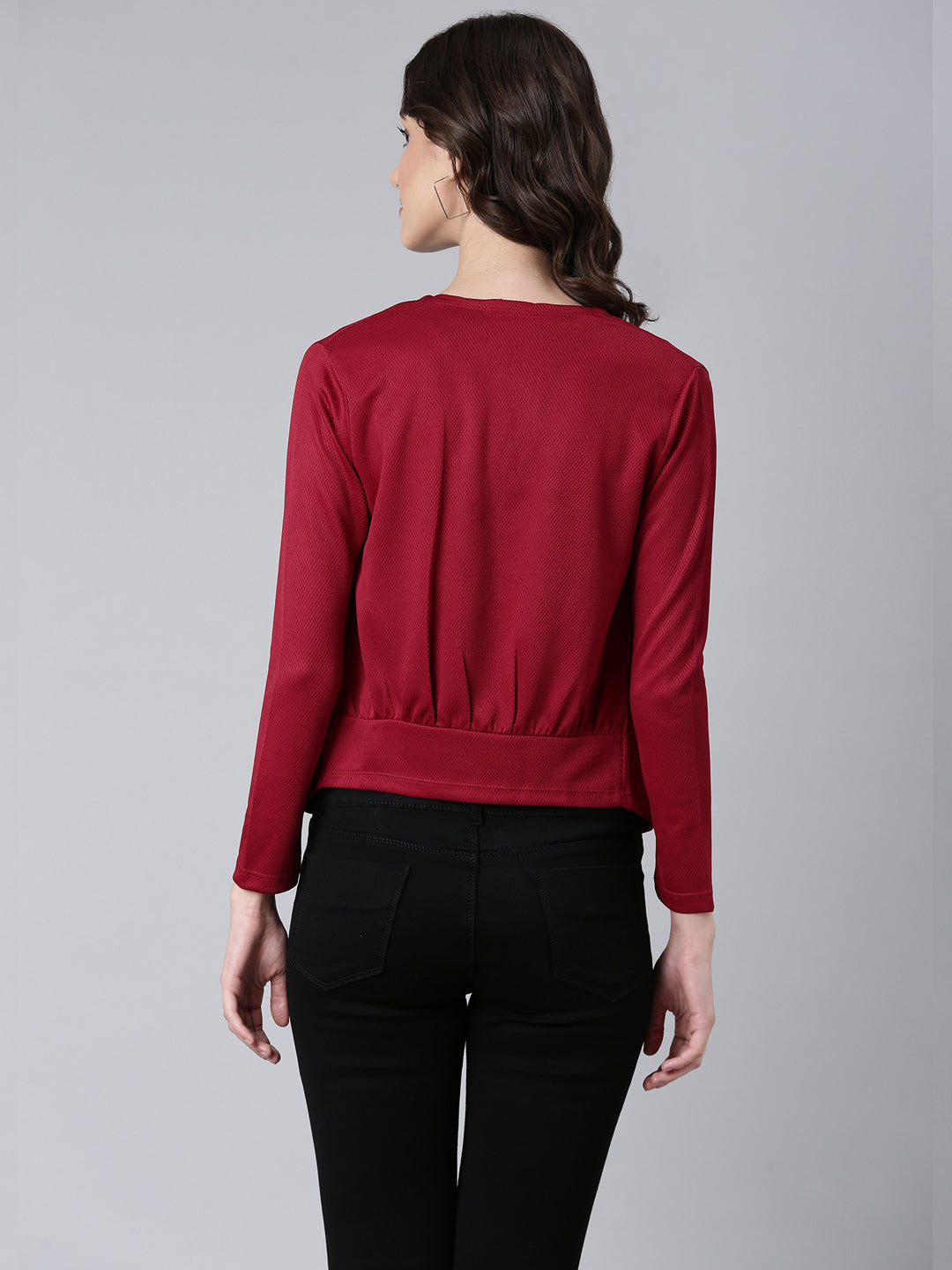 Women Maroon Solid Shrug