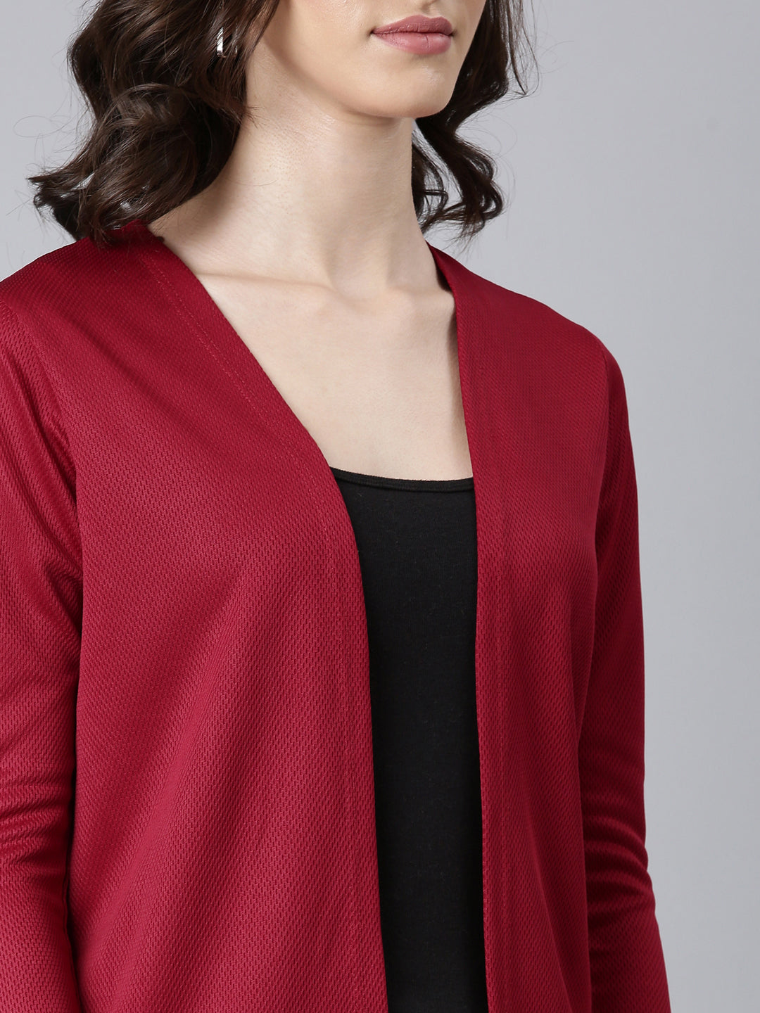 Women Maroon Solid Shrug