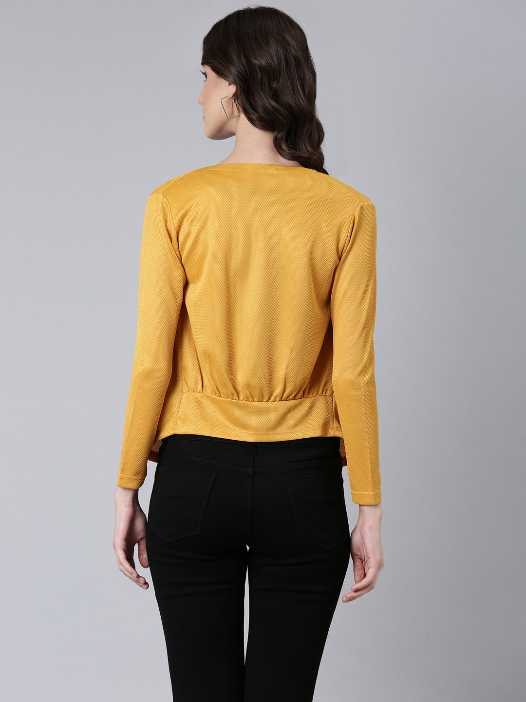 Women Mustard Solid Shrug