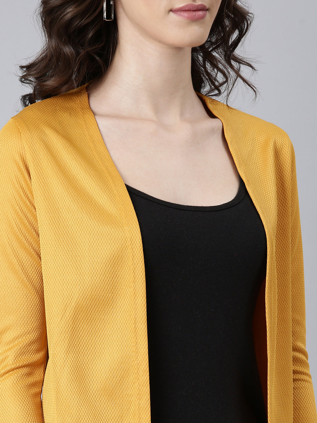 Women Mustard Solid Shrug