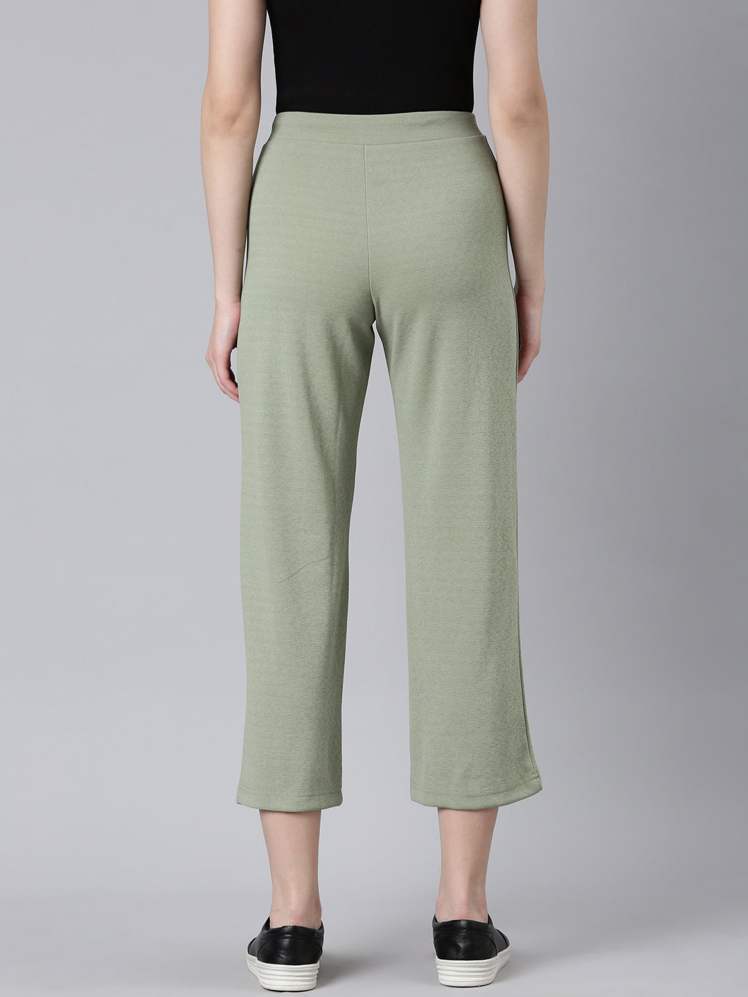 Women's Olive Straight Fit Cropped Parallel Trousers