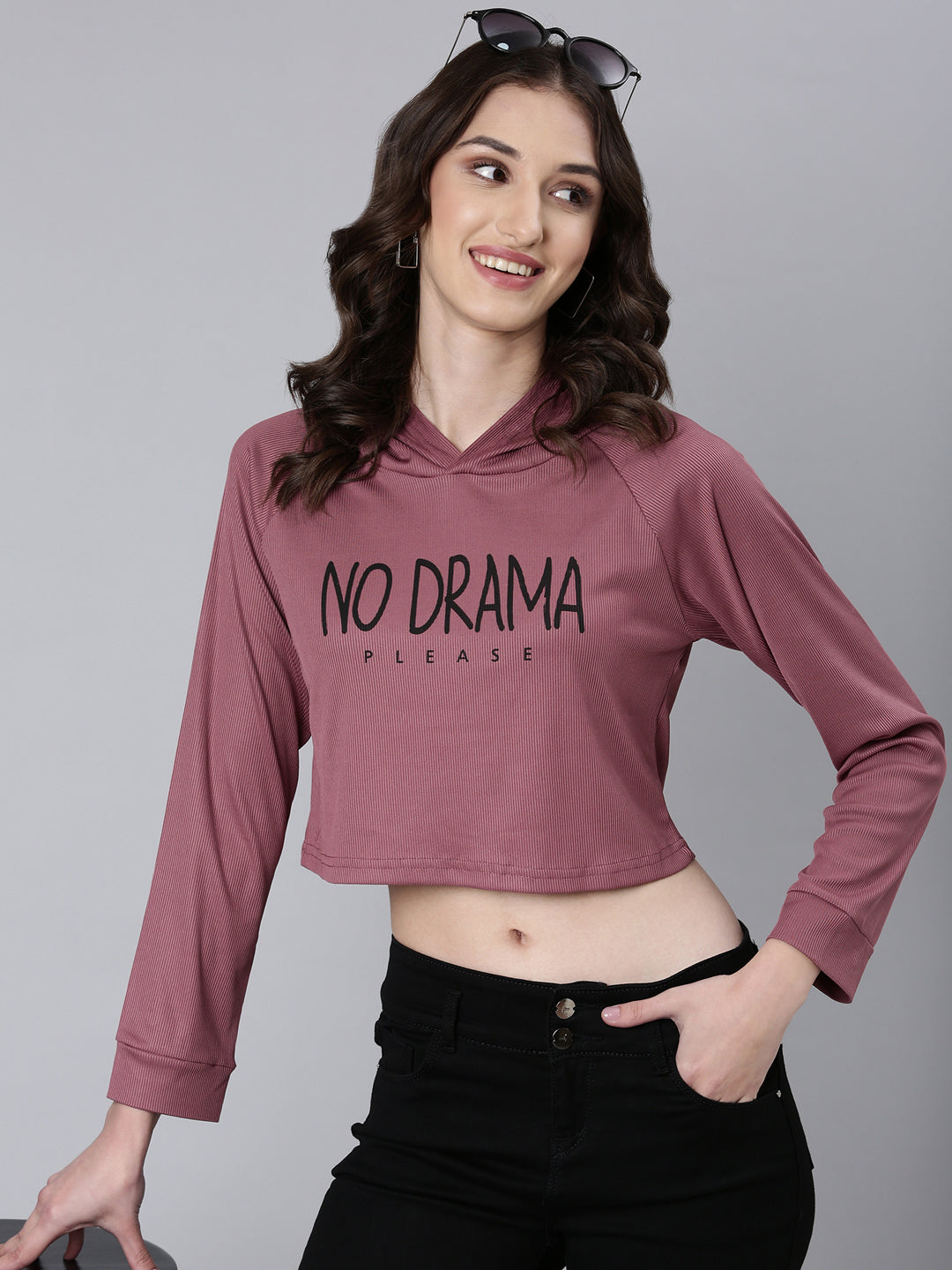 Women Mauve Typographic Crop Boxy Tshirt