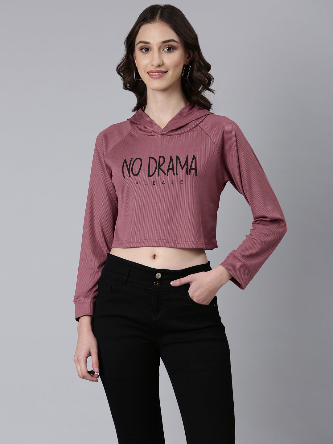 Women Mauve Typographic Crop Boxy Tshirt