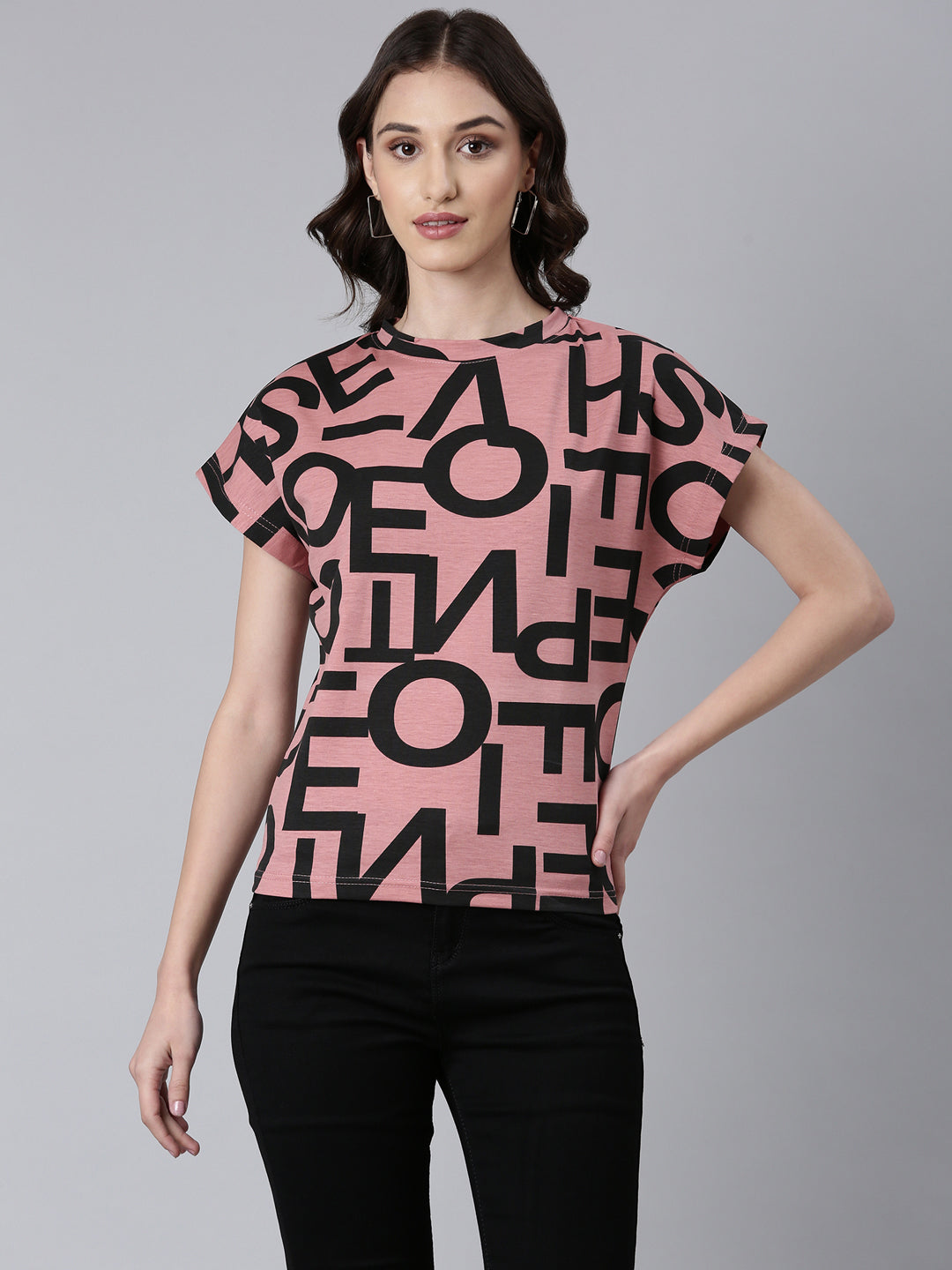 Women Mauve Typographic Boxy Tshirt