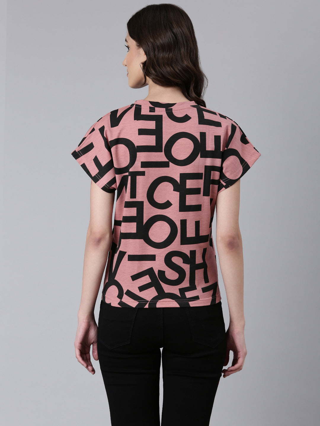 Women Mauve Typographic Boxy Tshirt