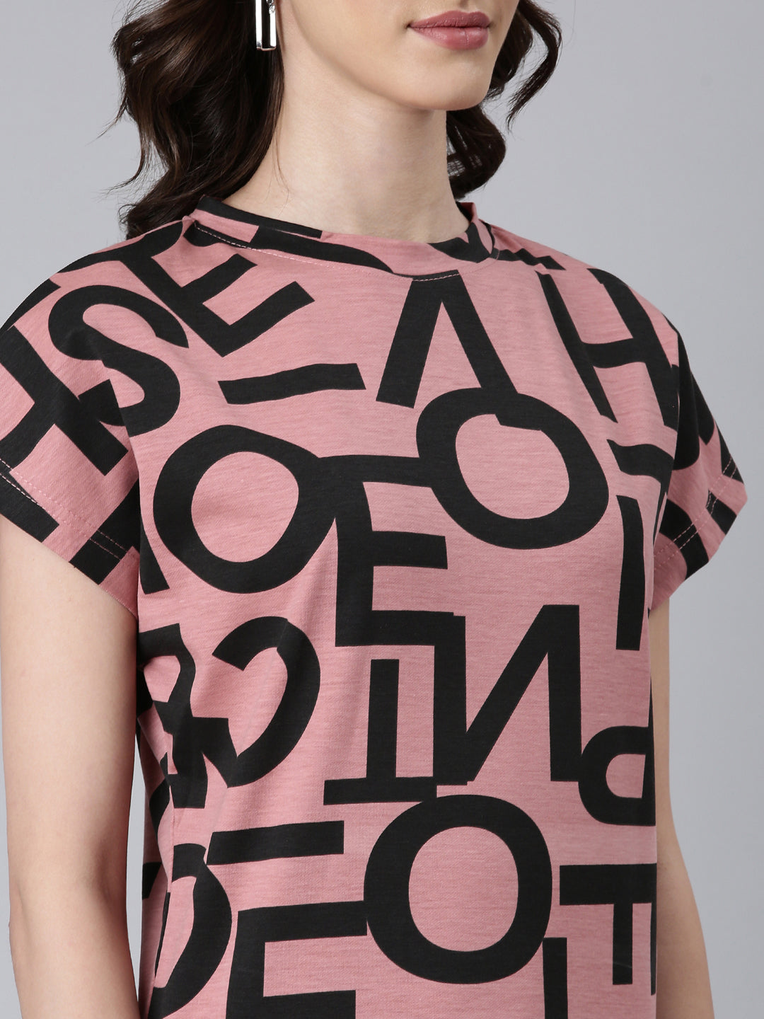 Women Mauve Typographic Boxy Tshirt