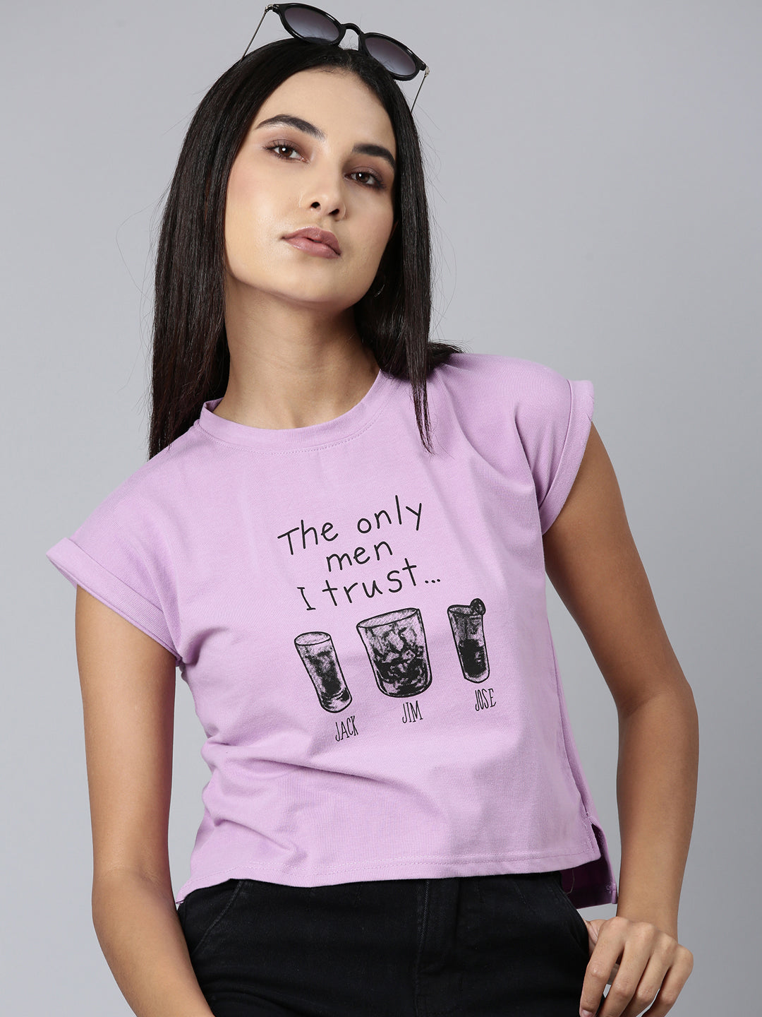 Women Lavender Typographic Slim Fit Tshirt