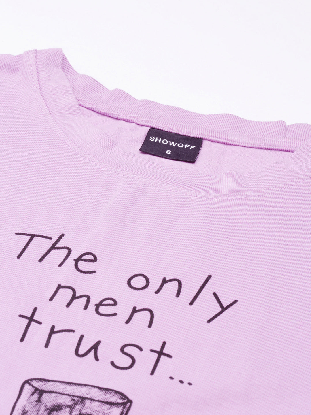 Women Lavender Typographic Slim Fit Tshirt