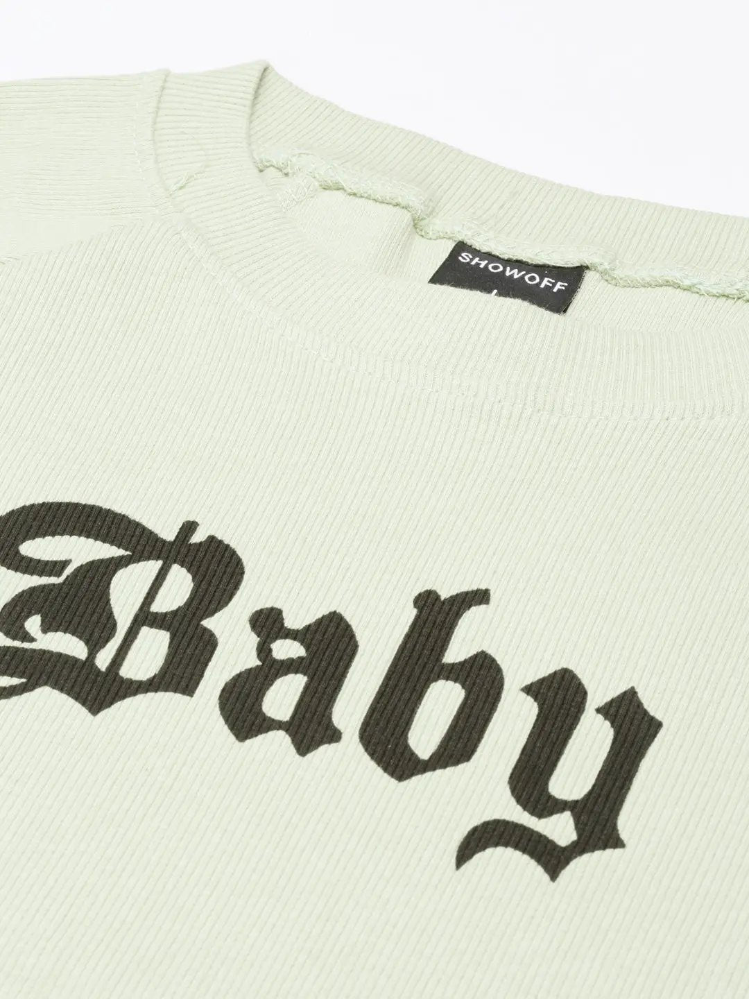 Women's Green Typographic Crop Boxy T-Shirt