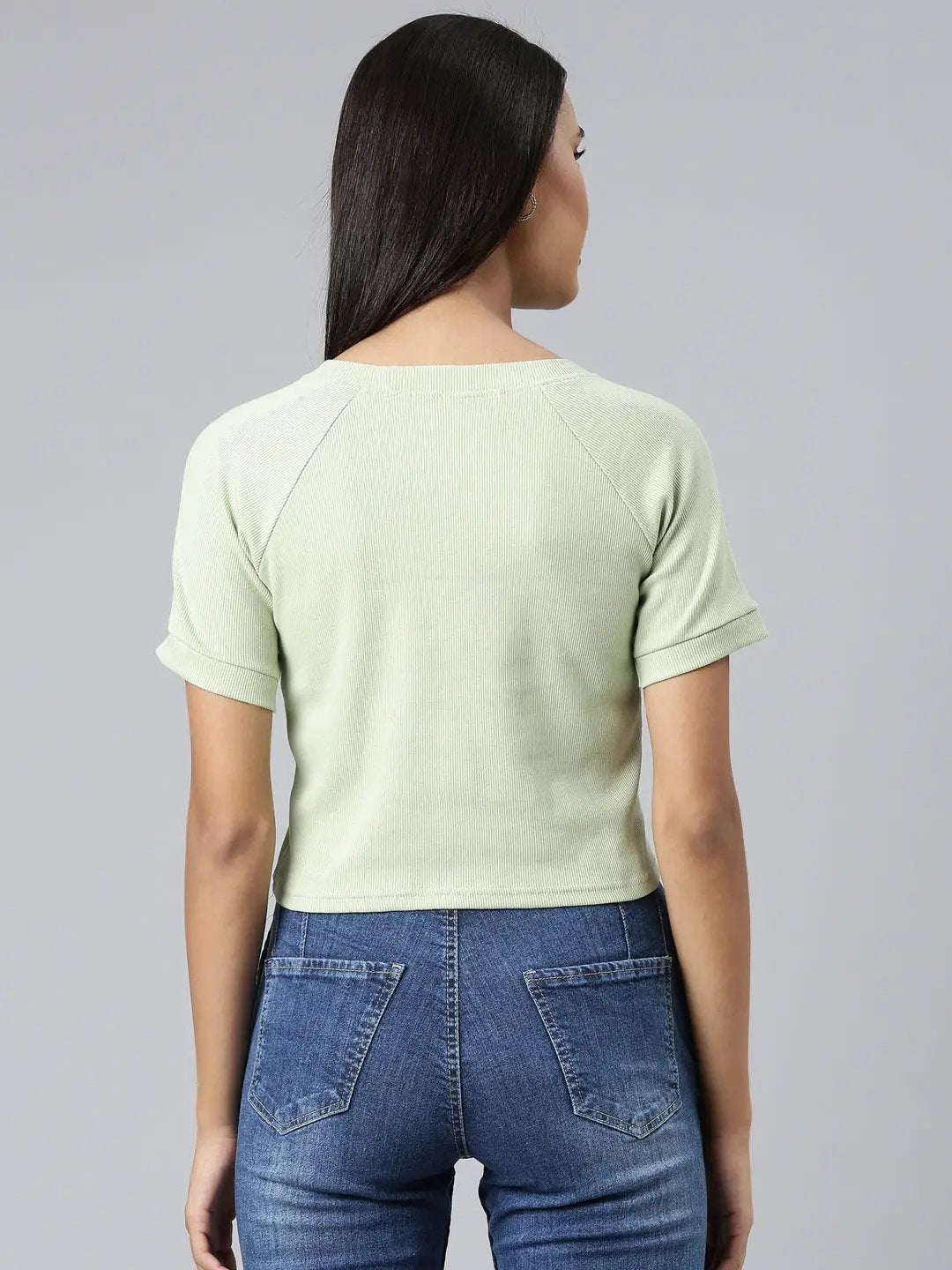 Women's Green Typographic Crop Boxy T-Shirt