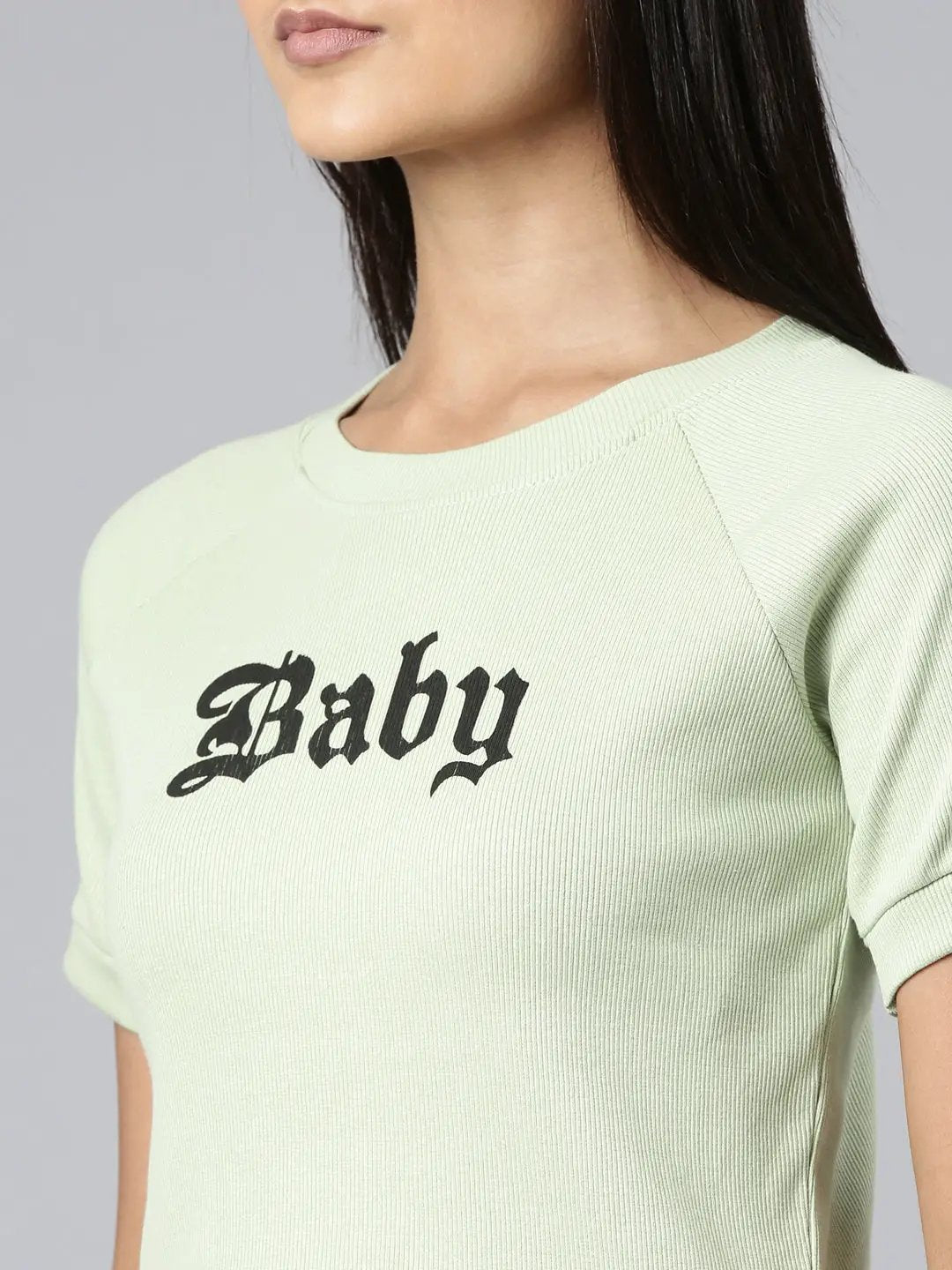 Women's Green Typographic Crop Boxy T-Shirt