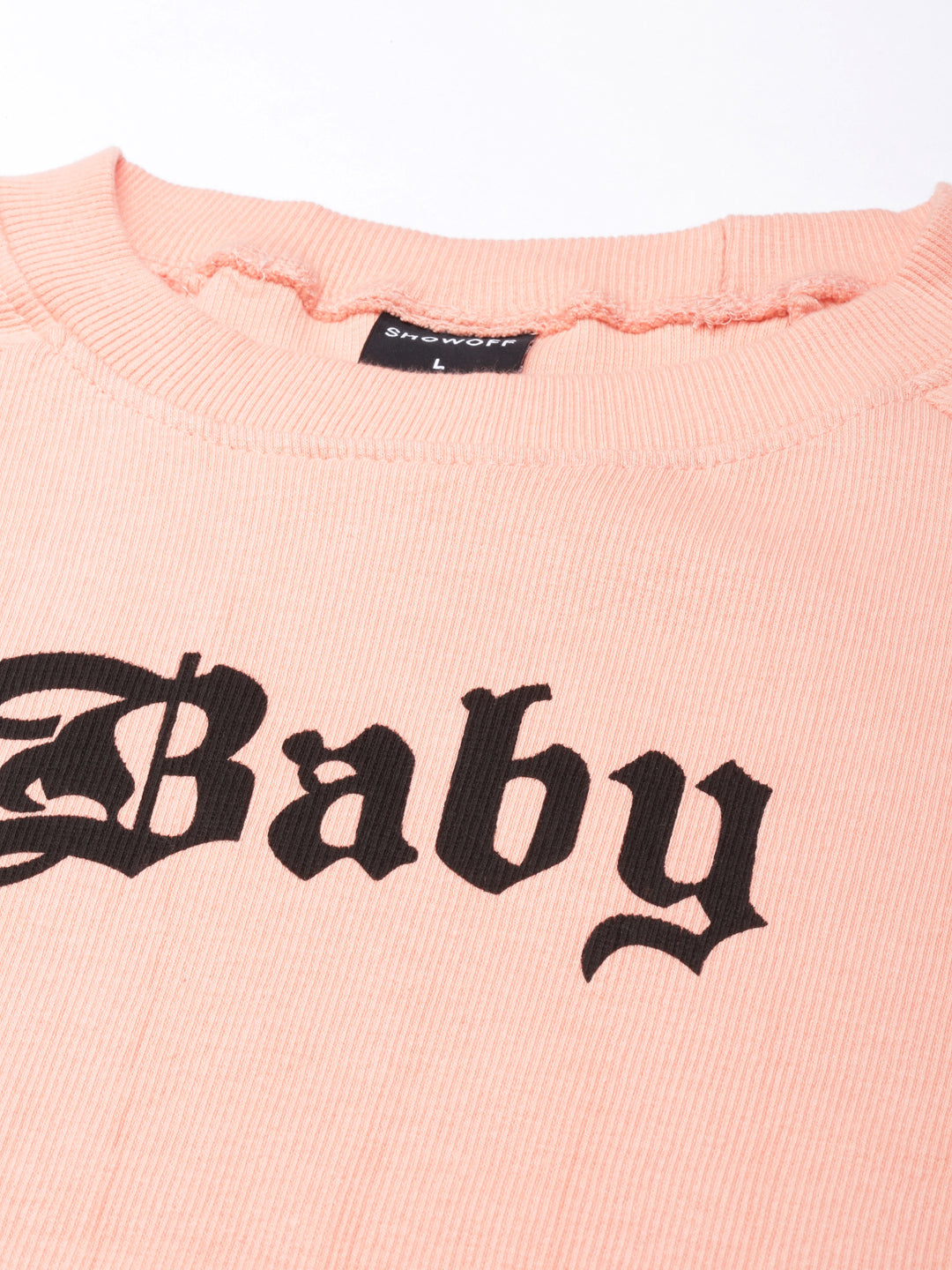 Women Peach Typographic Crop Boxy Tshirt