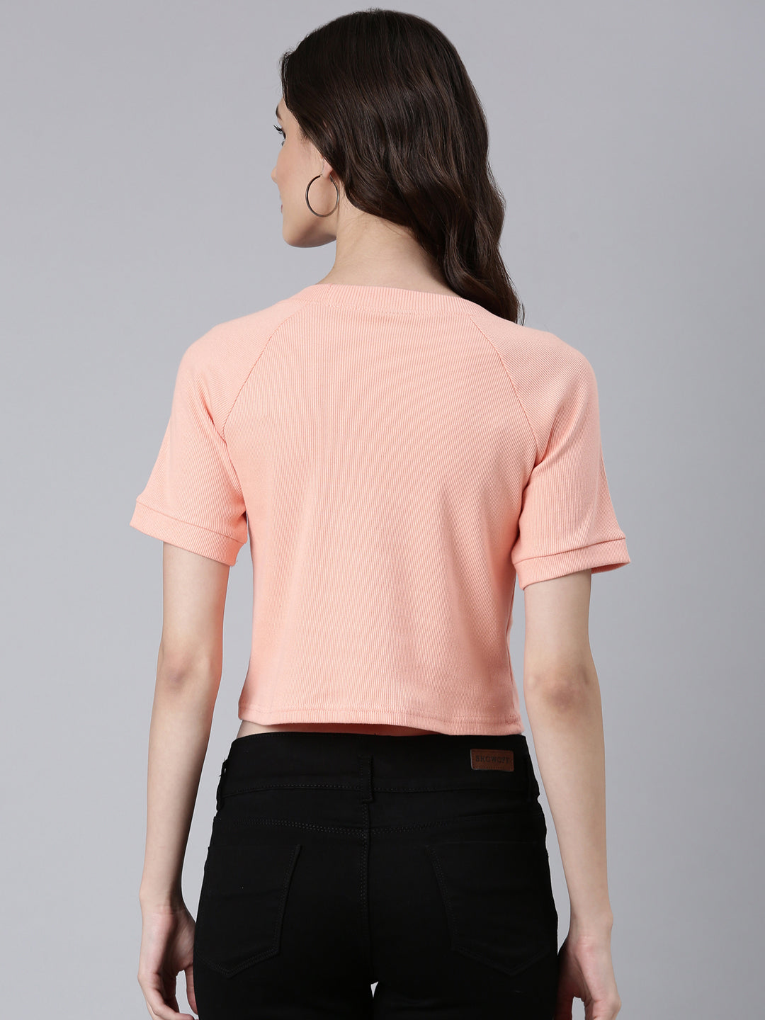 Women Peach Typographic Crop Boxy Tshirt