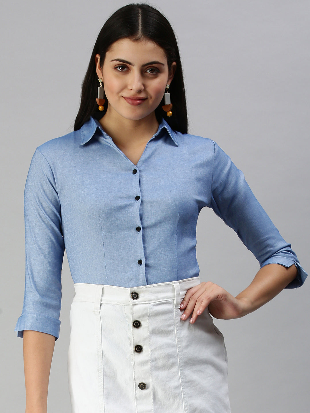 Women's Blue Solid Shirt