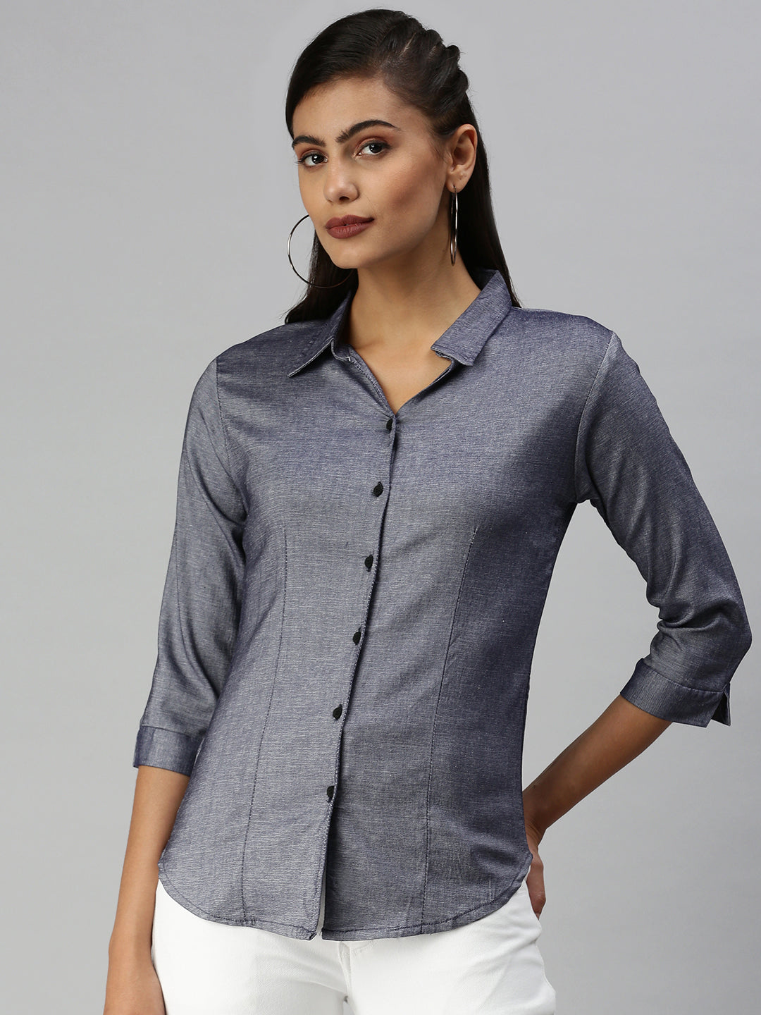 Women's Blue Solid Shirt