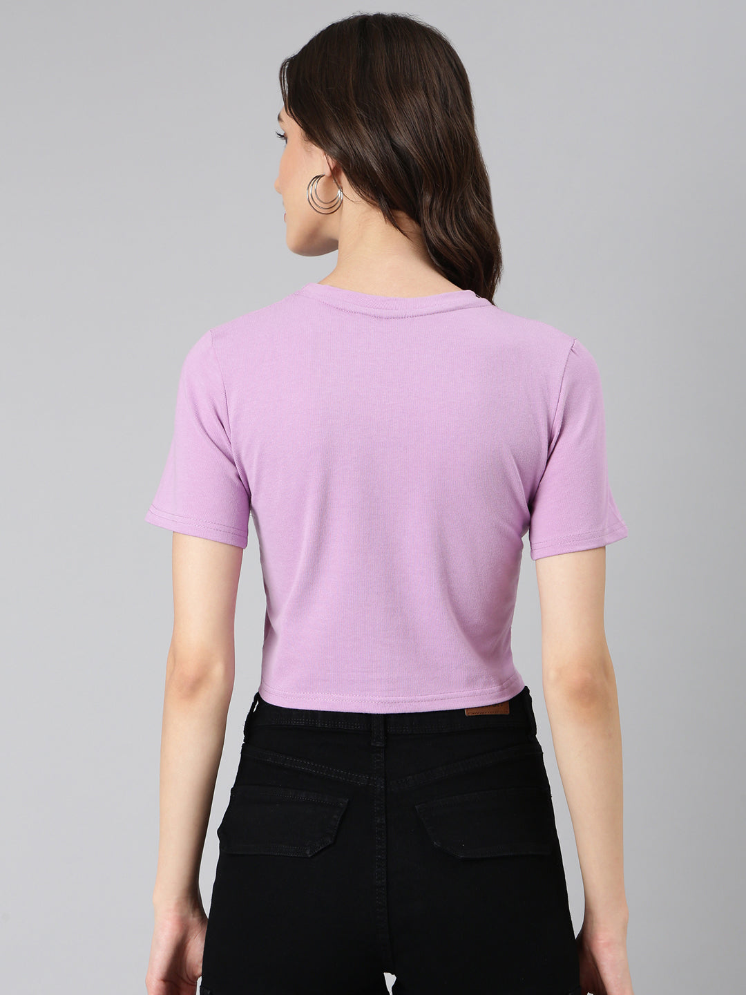 Women Lavender Typographic Crop Slim Fit Tshirt