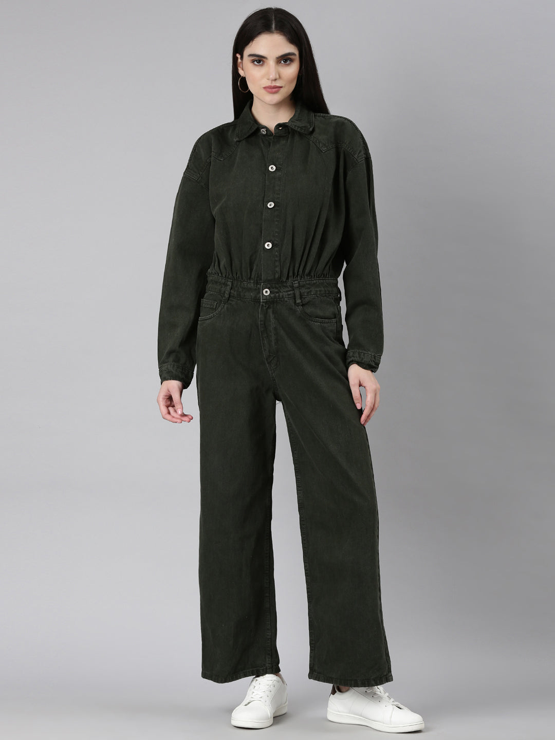 Women Olive Solid Jumpsuit