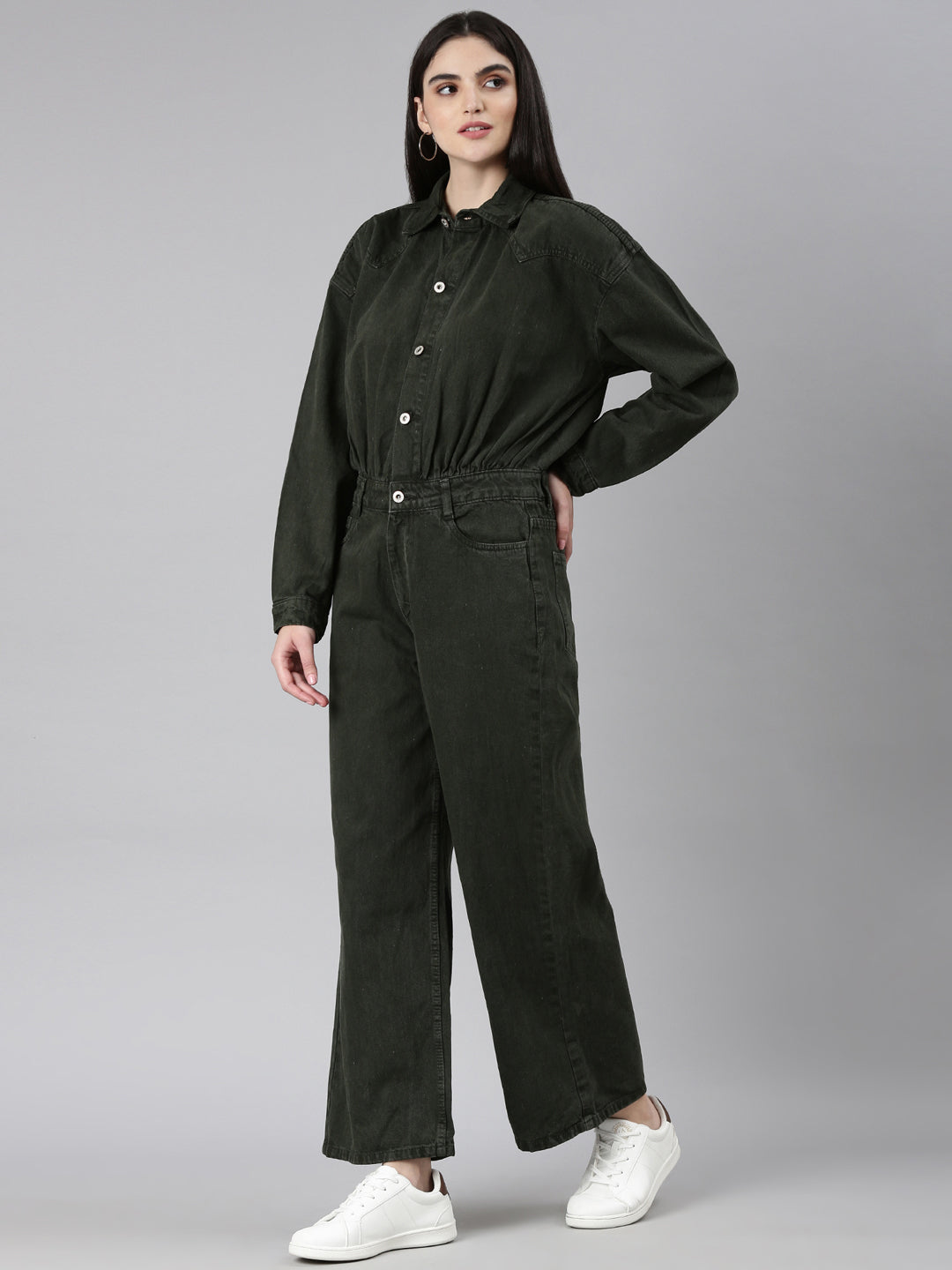 Women Olive Solid Jumpsuit