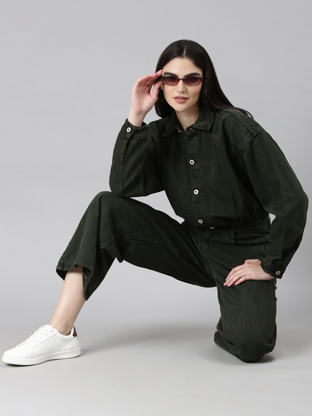 Women Olive Solid Jumpsuit