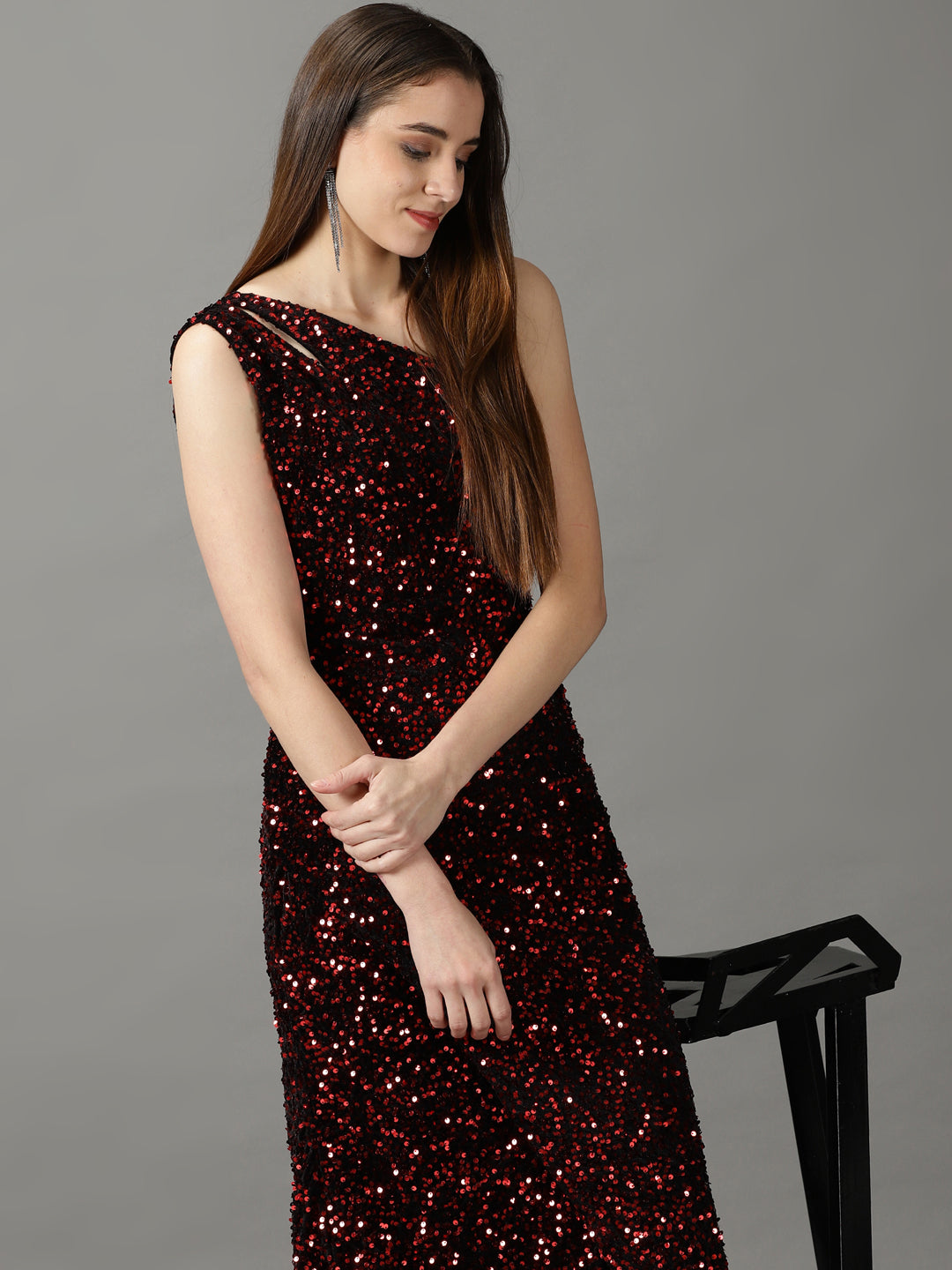 Women's Black Embellished Bodycon Dress