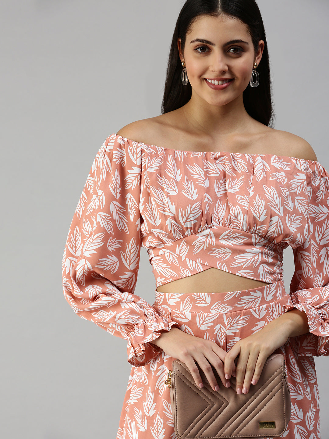 Women Peach Printed  Co-Ords Set