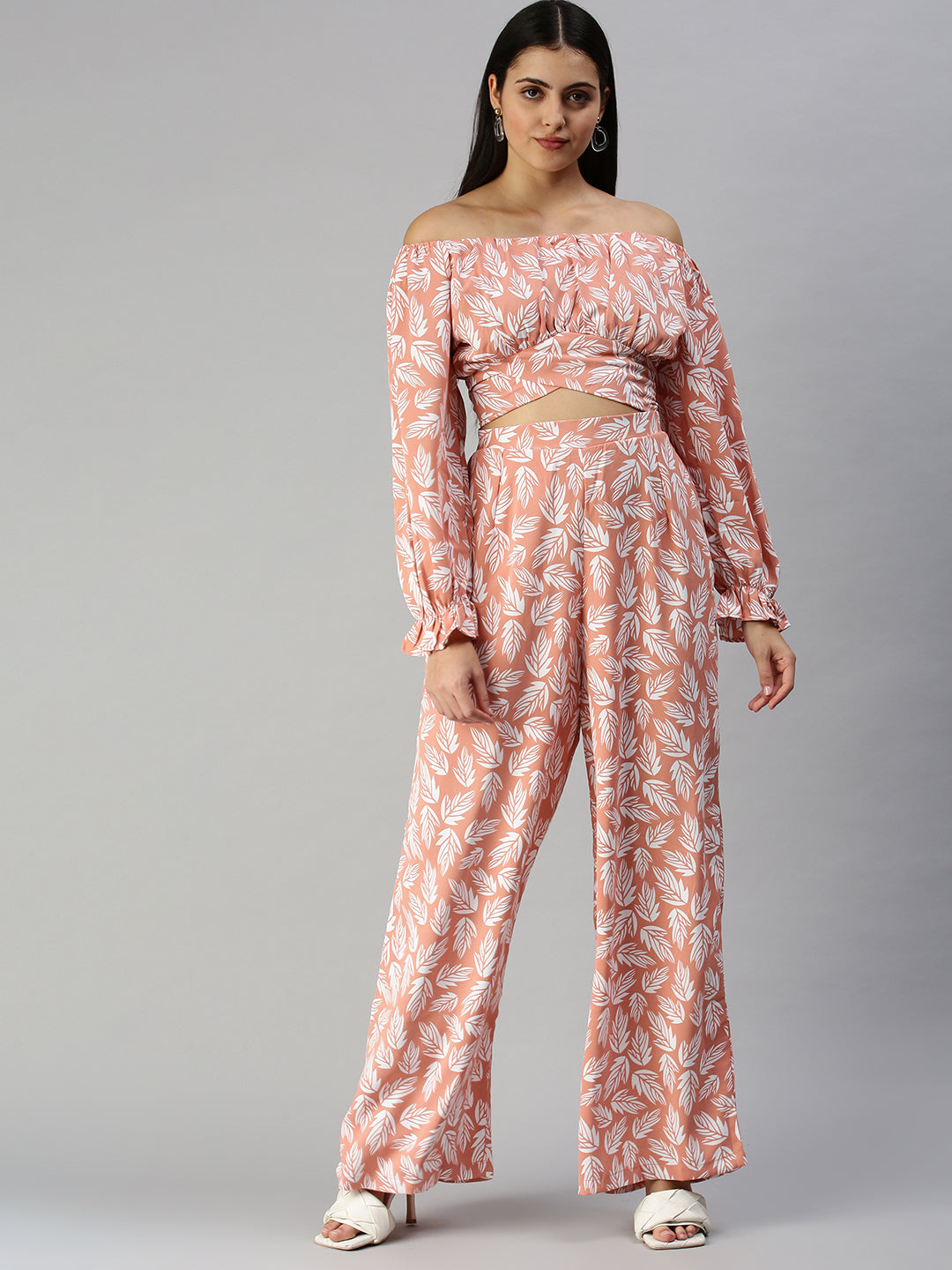 Women Peach Printed  Co-Ords Set