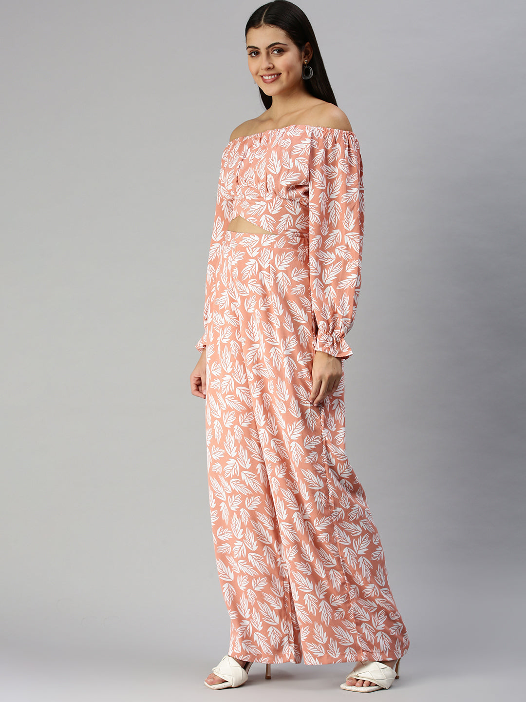 Women Peach Printed  Co-Ords Set