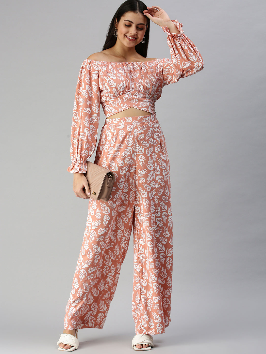 Women Peach Printed  Co-Ords Set