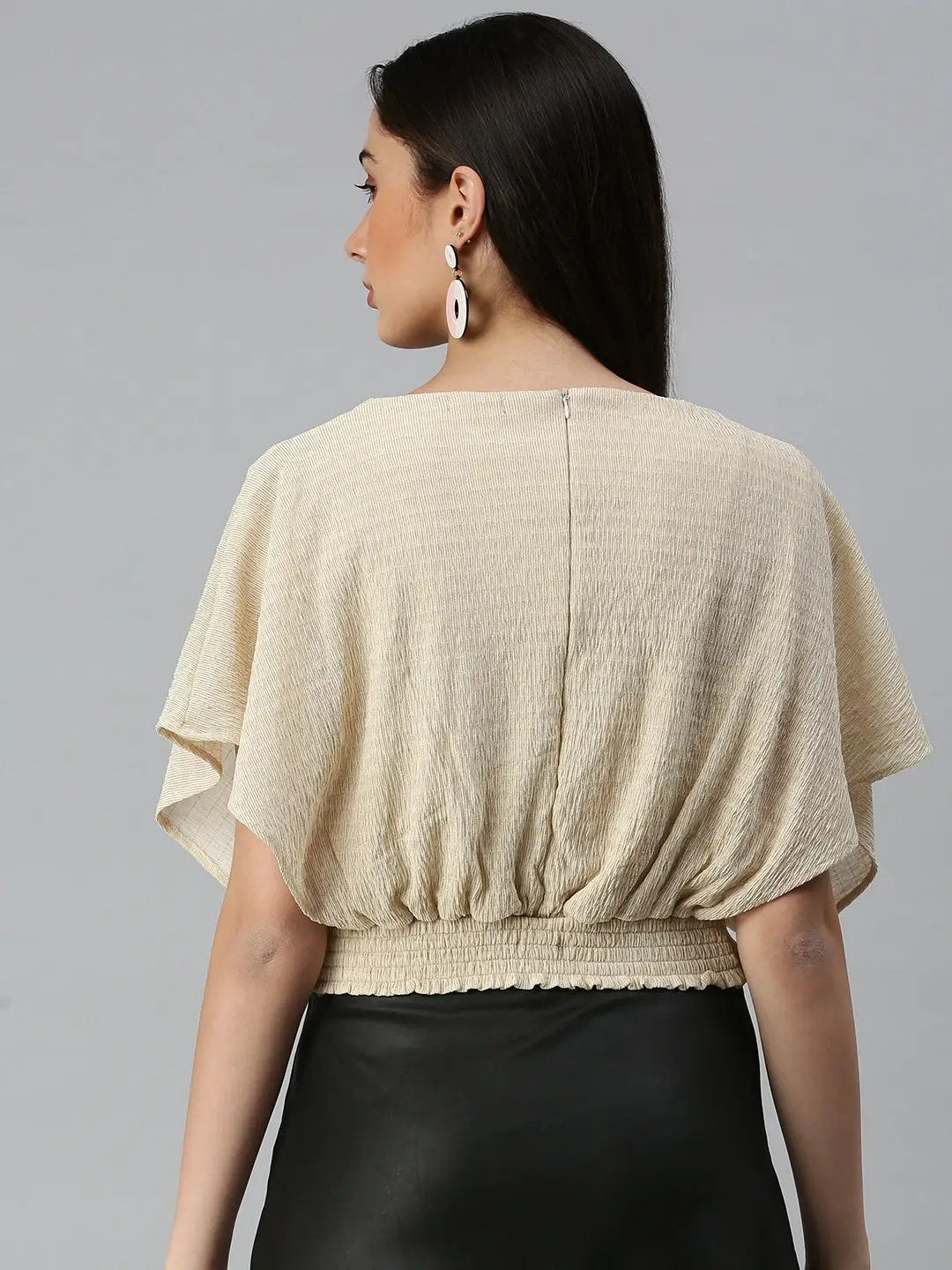 Women's Beige Self Design Crop Corset Top
