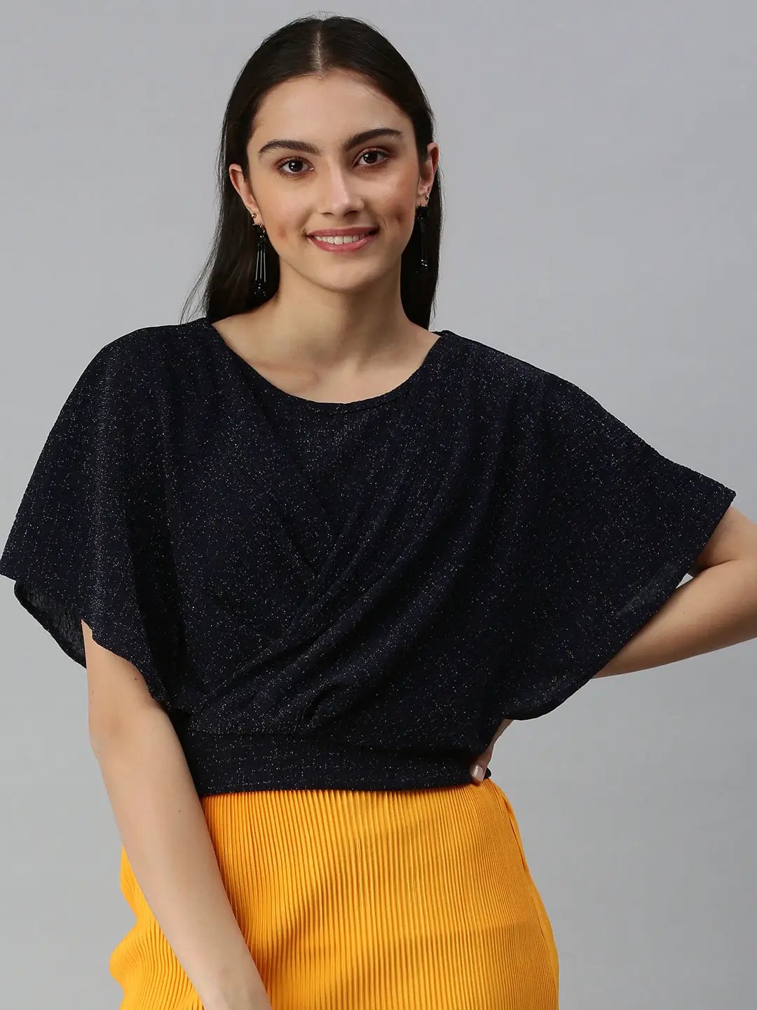 Women's Self Design Navy Blue Top