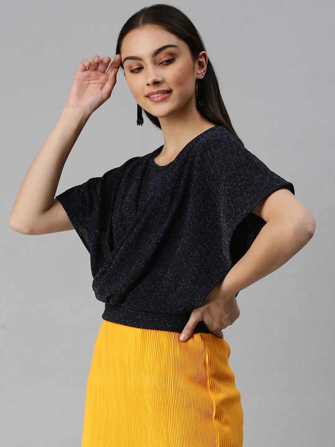 Women's Self Design Navy Blue Top