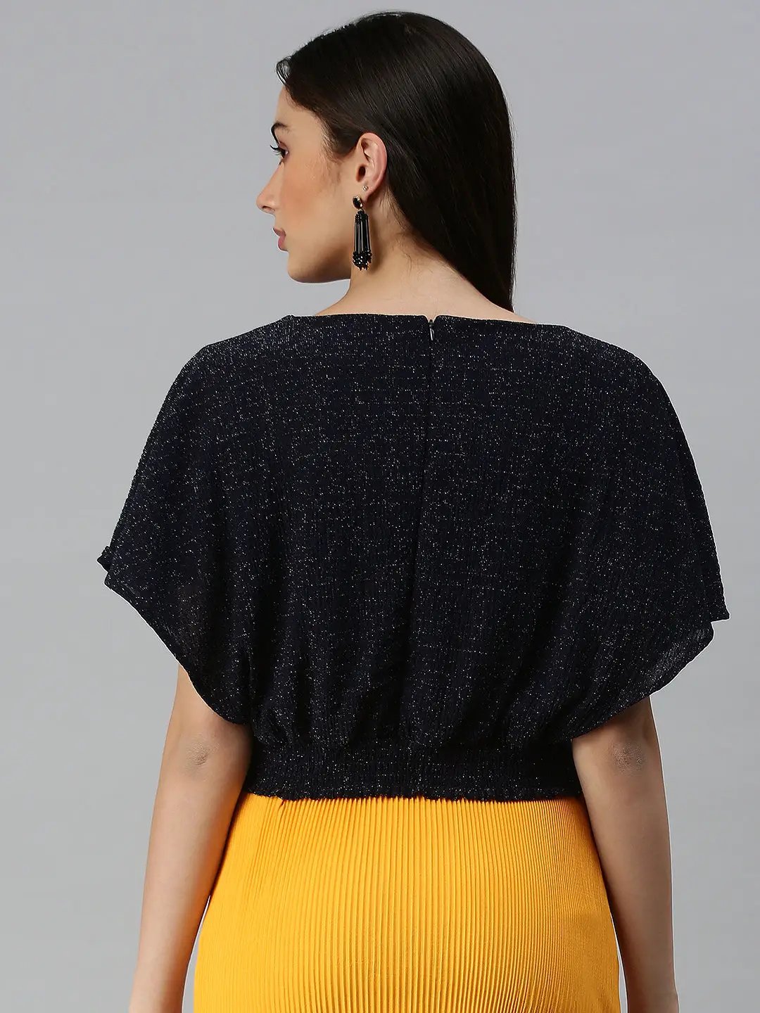 Women's Self Design Navy Blue Top