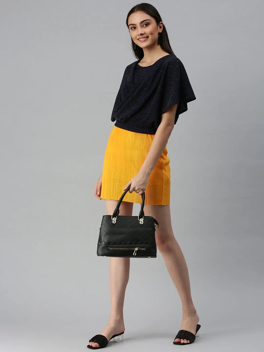 Women's Self Design Navy Blue Top