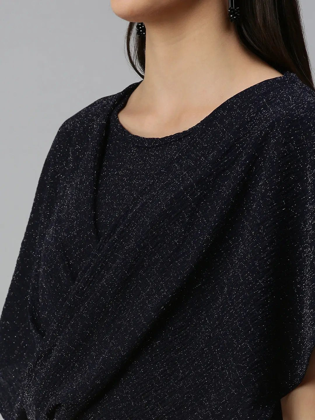 Women's Self Design Navy Blue Top