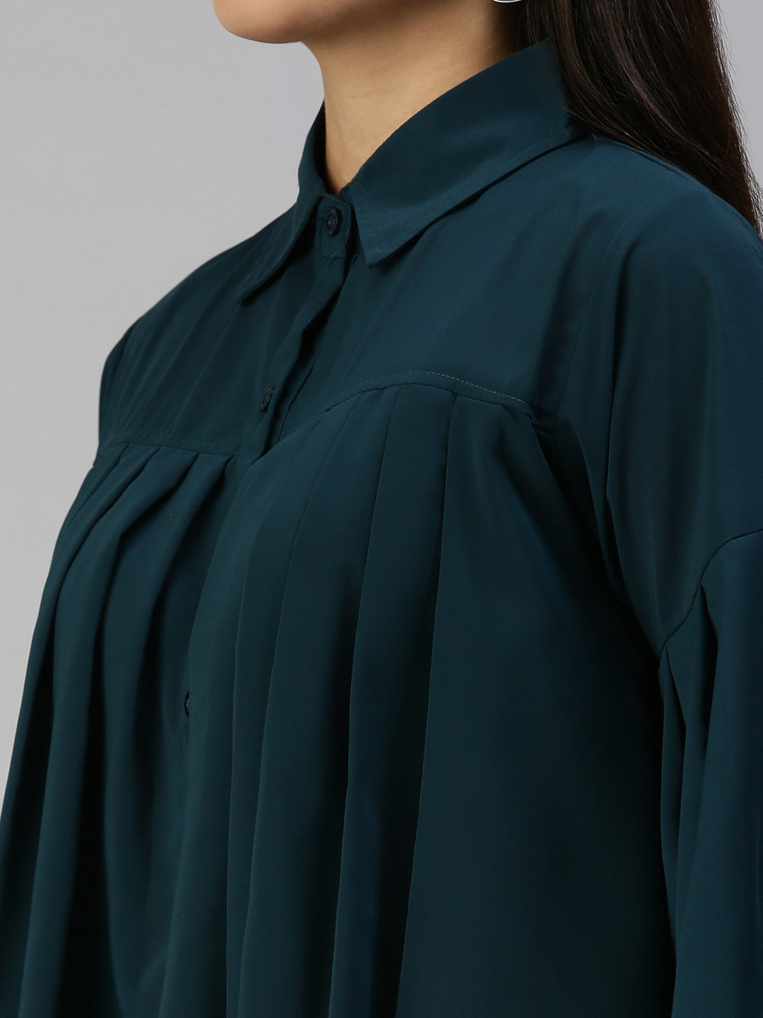 Women Teal Solid A-Line Top