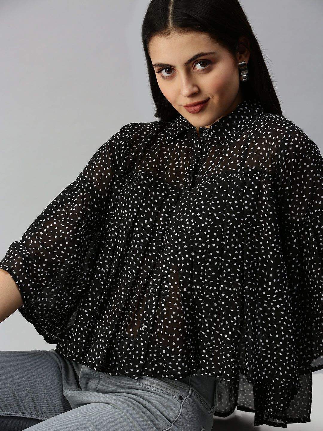 Women's Black Polka Dots Top