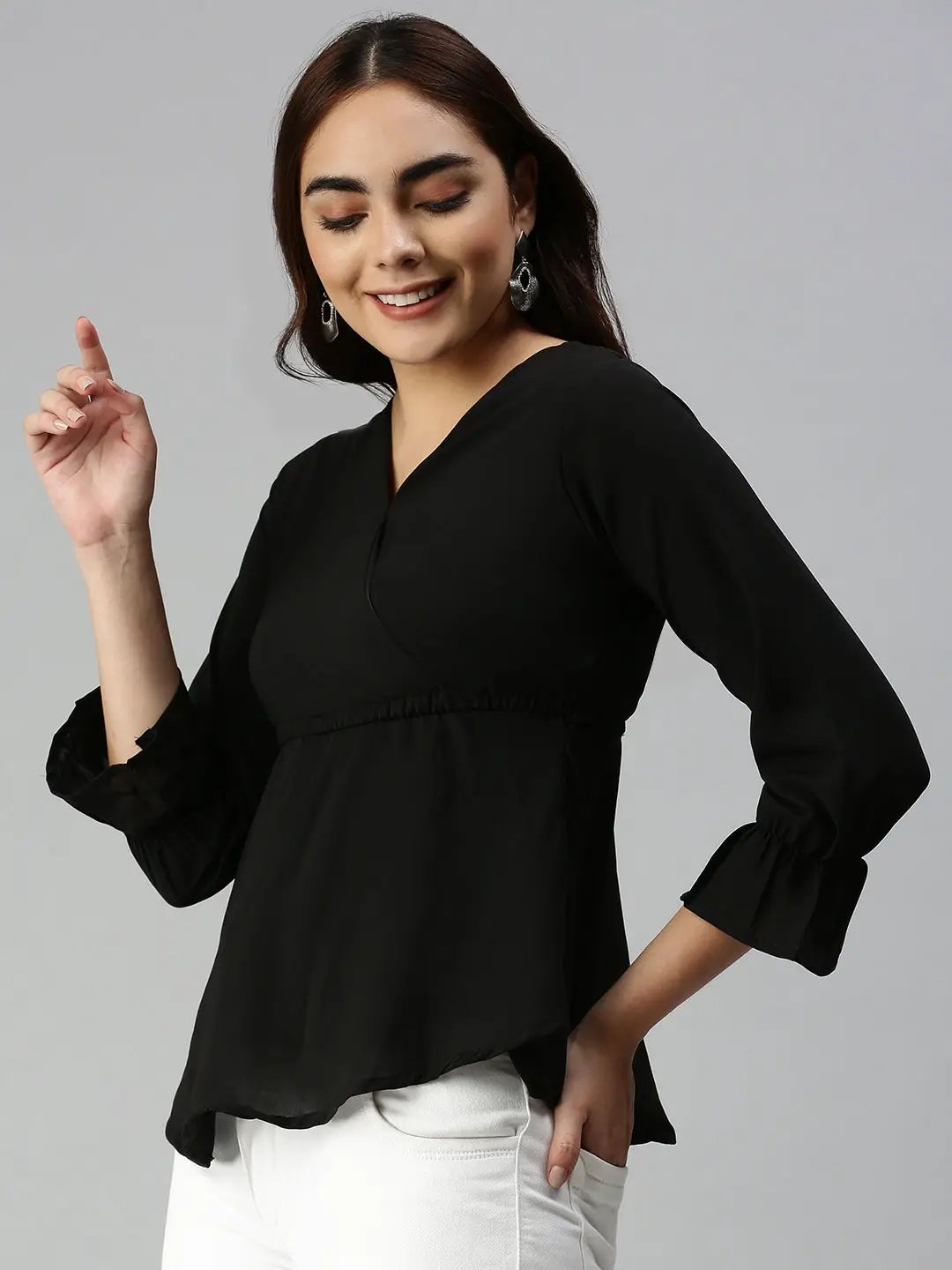 Women's Black Solid Peplum Top