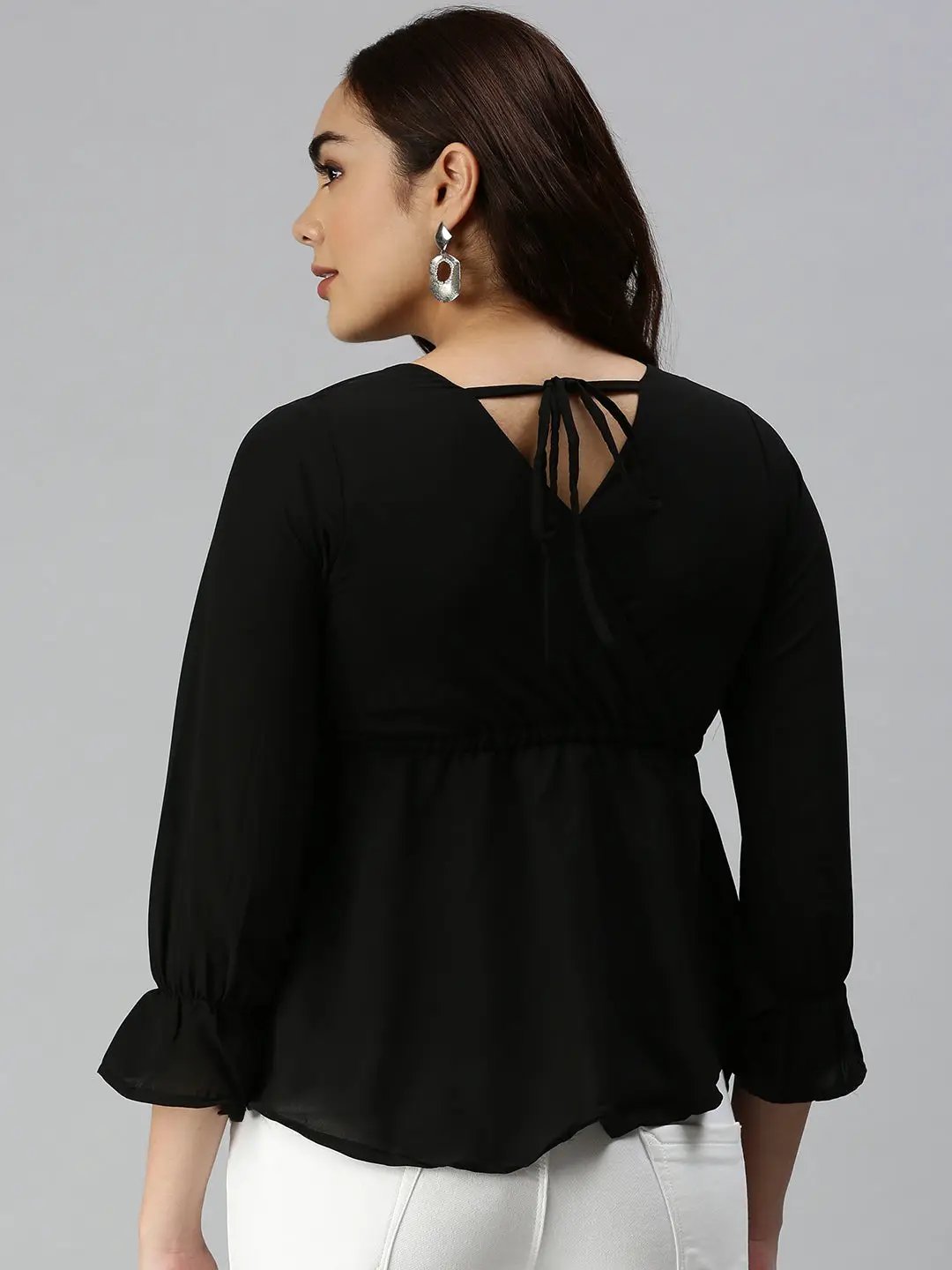 Women's Black Solid Peplum Top