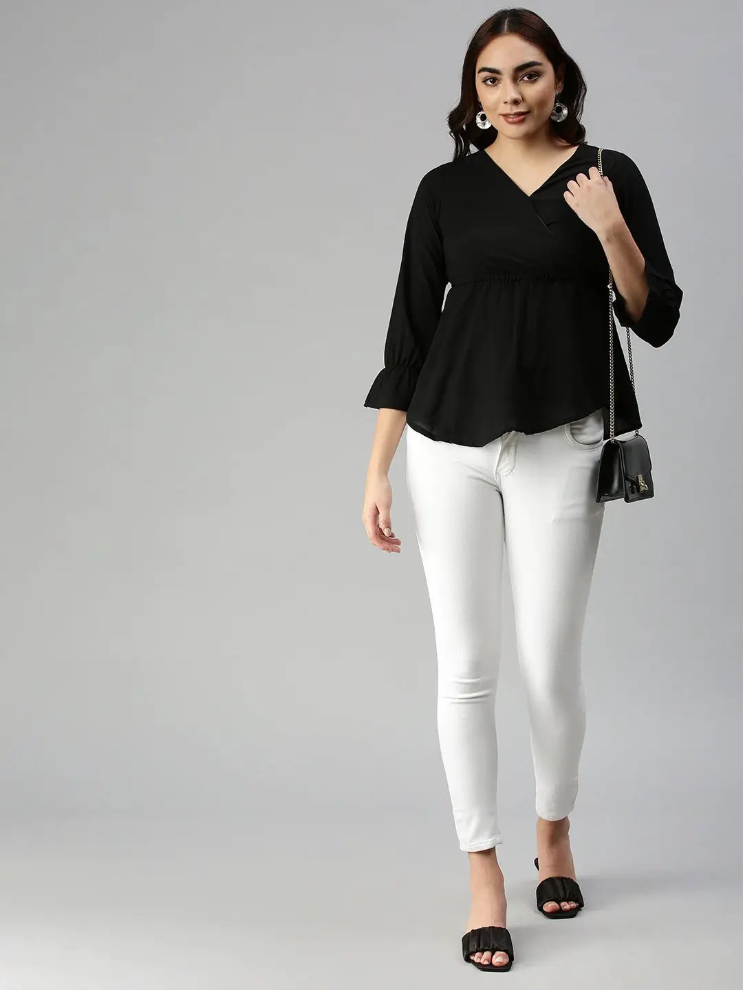 Women's Black Solid Peplum Top