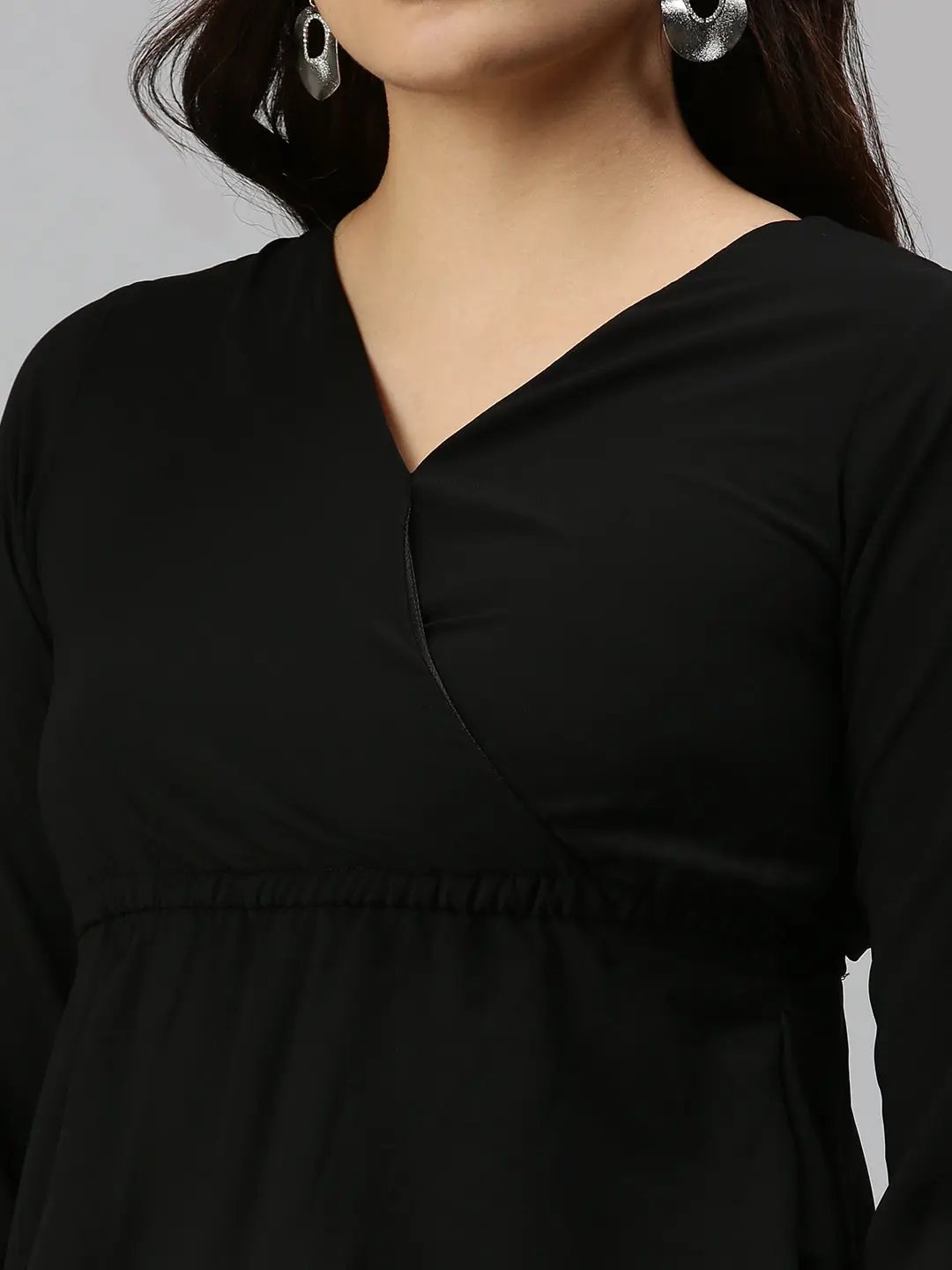 Women's Black Solid Peplum Top