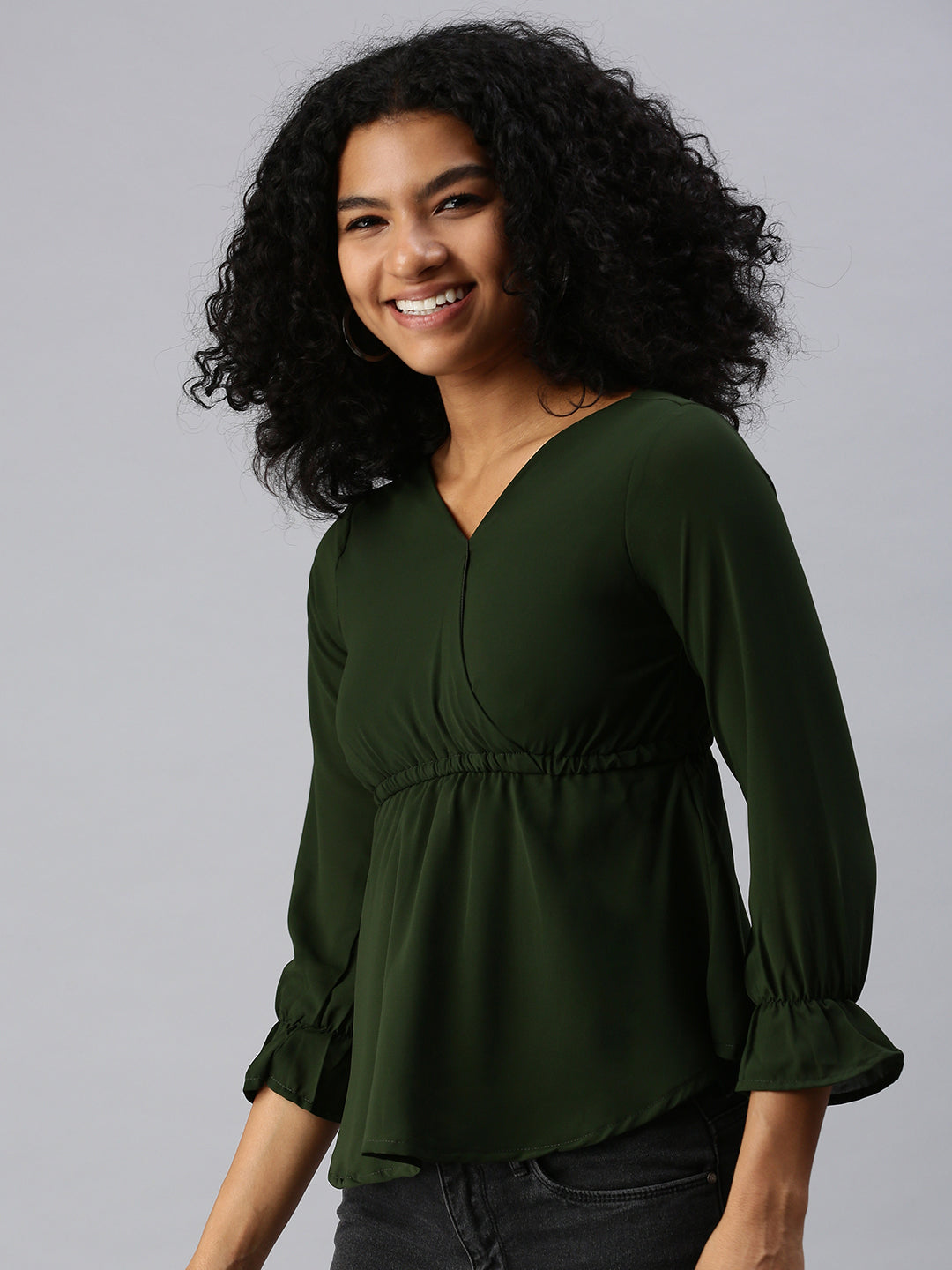 Women Olive Solid Peplum Top